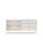 Komoda MILU 181 2D3S – Nowoczesna z Oświetleniem LED i Szkłem Flutes Ornamentowe, Push To Open KASZMIR 182x83x40 cm