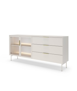 Komoda MILU 181 2D3S – Nowoczesna z Oświetleniem LED i Szkłem Flutes Ornamentowe, Push To Open KASZMIR 182x83x40 cm
