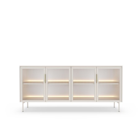 Komoda MILU 181 4D – Nowoczesna z Oświetleniem LED i Szkłem Flutes Ornamentowe, Push To Open KASZMIR 182x83x40 cm