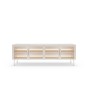 Stolik RTV MILU 181 4D – Nowoczesny z LED i Szkłem Flutes Ornamentowe, Push To Open KASZMIR 182x62x40 cm