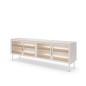 Stolik RTV MILU 181 4D – Nowoczesny z LED i Szkłem Flutes Ornamentowe, Push To Open KASZMIR 182x62x40 cm
