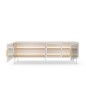Stolik RTV MILU 181 4D – Nowoczesny z LED i Szkłem Flutes Ornamentowe, Push To Open KASZMIR 182x62x40 cm