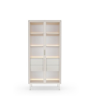 Witryna MILU 2D2S – Nowoczesna z Oświetleniem LED i Szkłem Flutes Ornamentowe, Push To Open KASZMIR 92x195x40 cm