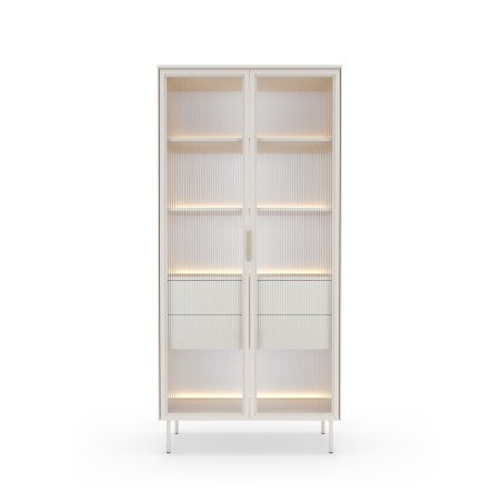 Witryna MILU 2D2S – Nowoczesna z Oświetleniem LED i Szkłem Flutes Ornamentowe, Push To Open KASZMIR 92x195x40 cm