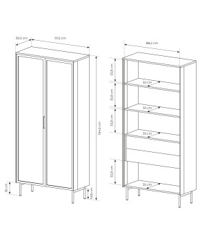 Witryna MILU 2D2S – Nowoczesna z Oświetleniem LED i Szkłem Flutes Ornamentowe, Push To Open KASZMIR 92x195x40 cm