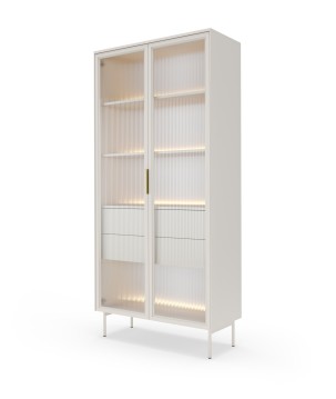 Witryna MILU 2D2S – Nowoczesna z Oświetleniem LED i Szkłem Flutes Ornamentowe, Push To Open KASZMIR 92x195x40 cm