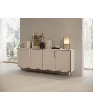 Komoda VERA 186 cm 4D Kaszmir – Nowoczesna Komoda na Metalowych Nogach do Salonu z Cichym Domykiem Styl Loft Glamour