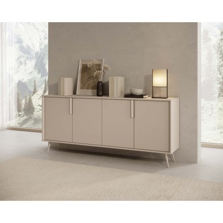Komoda VERA 186 cm 4D Kaszmir – Nowoczesna Komoda na Metalowych Nogach do Salonu z Cichym Domykiem Styl Loft Glamour