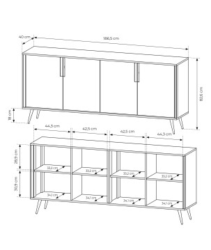 Komoda VERA 186 cm 4D Kaszmir – Nowoczesna Komoda na Metalowych Nogach do Salonu z Cichym Domykiem Styl Loft Glamour