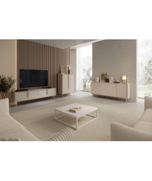 Komoda VERA 186 cm 4D Kaszmir – Nowoczesna Komoda na Metalowych Nogach do Salonu z Cichym Domykiem Styl Loft Glamour
