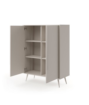 Wysoka Komoda VERA 2D Kaszmir – Nowoczesna Komoda do Salonu i Sypialni na Metalowych Nogach z Cichym Domykiem Styl Glamour Loft