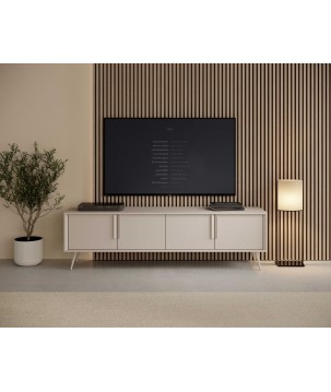 Stolik RTV VERA 186 cm 4D Kaszmir – Nowoczesna Szafka RTV do Salonu z Cichym Domykiem na Metalowych Nogach Glamour Loft