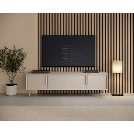 Stolik RTV VERA 186 cm 4D Kaszmir – Nowoczesna Szafka RTV do Salonu z Cichym Domykiem na Metalowych Nogach Glamour Loft