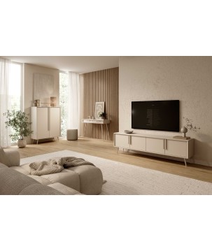 Stolik RTV VERA 186 cm 4D Kaszmir – Nowoczesna Szafka RTV do Salonu z Cichym Domykiem na Metalowych Nogach Glamour Loft