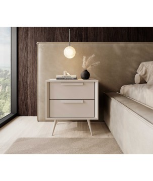 Stolik Nocny VERA 2S Kaszmir – Nowoczesna Szafka Nocna do Sypialni z Cichym Domykiem na Metalowych Nogach Glamour Loft