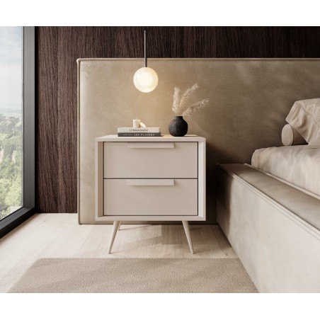 Stolik Nocny VERA 2S Kaszmir – Nowoczesna Szafka Nocna do Sypialni z Cichym Domykiem na Metalowych Nogach Glamour Loft