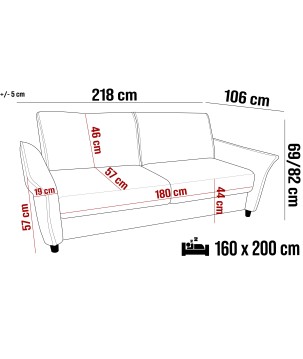 Sofa, Kanapa CANTO 160 z funkcją spania wolnostojąca WERSAL