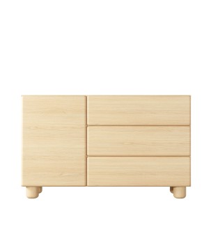 COMO komoda 130 cm 3 szuflady jasne drewno – nowoczesna komoda MDF, push-to-open, pełen wysuw, drewniane nogi, minimalistyczny d