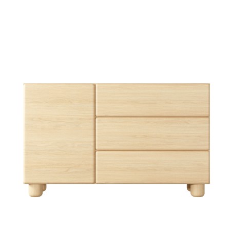 COMO komoda 130 cm 3 szuflady jasne drewno – nowoczesna komoda MDF, push-to-open, pełen wysuw, drewniane nogi, minimalistyczny d