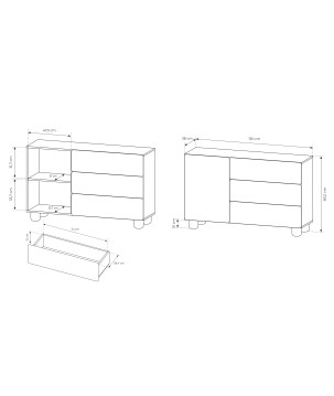 COMO komoda 130 cm 3 szuflady jasne drewno – nowoczesna komoda MDF, push-to-open, pełen wysuw, drewniane nogi, minimalistyczny d
