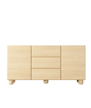 COMO komoda 160 cm 2 drzwi 3 szuflady jasne drewno – nowoczesna komoda MDF, push-to-open, pełen wysuw, drewniane nogi, minimalis