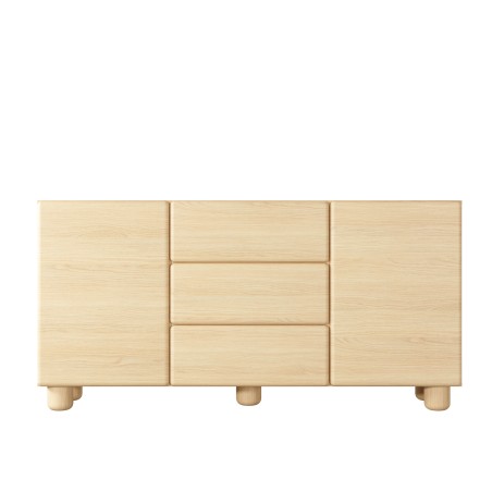 COMO komoda 160 cm 2 drzwi 3 szuflady jasne drewno – nowoczesna komoda MDF, push-to-open, pełen wysuw, drewniane nogi, minimalis