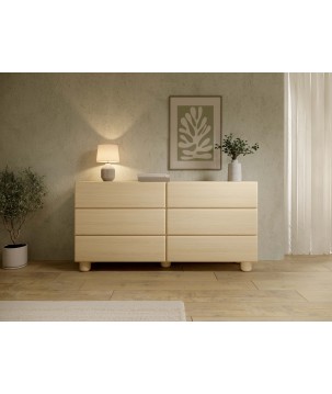 COMO komoda 160 cm 6 szuflad jasne drewno – nowoczesna komoda MDF, push-to-open, pełen wysuw, drewniane nogi, minimalistyczny de