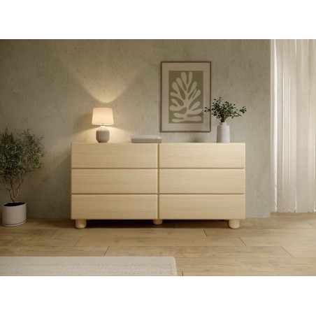 COMO komoda 160 cm 6 szuflad jasne drewno – nowoczesna komoda MDF, push-to-open, pełen wysuw, drewniane nogi, minimalistyczny de