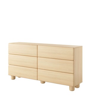 COMO komoda 160 cm 6 szuflad jasne drewno – nowoczesna komoda MDF, push-to-open, pełen wysuw, drewniane nogi, minimalistyczny de