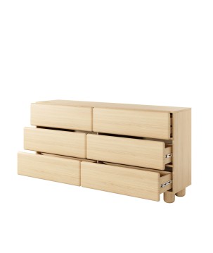 COMO komoda 160 cm 6 szuflad jasne drewno – nowoczesna komoda MDF, push-to-open, pełen wysuw, drewniane nogi, minimalistyczny de