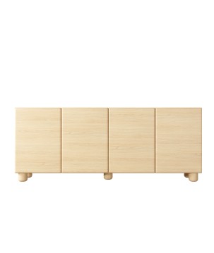COMO komoda 200 cm 4-drzwiowa jasne drewno – nowoczesna duża komoda MDF, push-to-open, drewniane nogi, minimalistyczny design