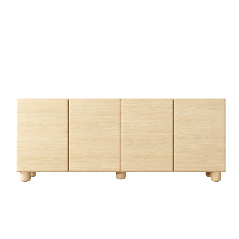 COMO komoda 200 cm 4-drzwiowa jasne drewno – nowoczesna duża komoda MDF, push-to-open, drewniane nogi, minimalistyczny design COMO komoda 200 cm 4-drzwiowa jasne drewno – nowoczesna duża komoda MDF, push-to-open, drewniane nogi, minimalistyczny design