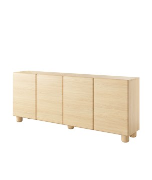 COMO komoda 200 cm 4-drzwiowa jasne drewno – nowoczesna duża komoda MDF, push-to-open, drewniane nogi, minimalistyczny design