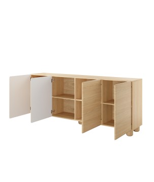 COMO komoda 200 cm 4-drzwiowa jasne drewno – nowoczesna duża komoda MDF, push-to-open, drewniane nogi, minimalistyczny design