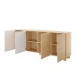 COMO komoda 200 cm 4-drzwiowa jasne drewno – nowoczesna duża komoda MDF, push-to-open, drewniane nogi, minimalistyczny design COMO komoda 200 cm 4-drzwiowa jasne drewno – nowoczesna duża komoda MDF, push-to-open, drewniane nogi, minimalistyczny design