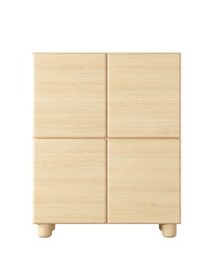 COMO wysoka komoda 4-drzwiowa jasne drewno – nowoczesna komoda MDF, push-to-open, drewniane nogi, minimalistyczny design, zaokrą