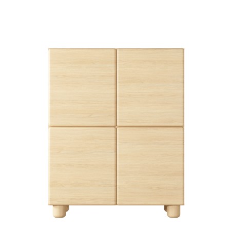 COMO wysoka komoda 4-drzwiowa jasne drewno – nowoczesna komoda MDF, push-to-open, drewniane nogi, minimalistyczny design, zaokrą