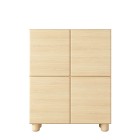 COMO wysoka komoda 4-drzwiowa jasne drewno – nowoczesna komoda MDF, push-to-open, drewniane nogi, minimalistyczny design, zaokrą
