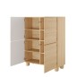 COMO wysoka komoda 4-drzwiowa jasne drewno – nowoczesna komoda MDF, push-to-open, drewniane nogi, minimalistyczny design, zaokrą COMO wysoka komoda 4-drzwiowa jasne drewno – nowoczesna komoda MDF, push-to-open, drewniane nogi, minimalistyczny design, zaokrą