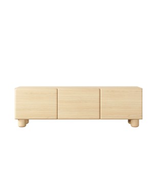 COMO stolik RTV 150 cm 3-drzwiowy jasne drewno – nowoczesna minimalistyczna szafka RTV MDF, push-to-open, drewniane nogi, zaokrą