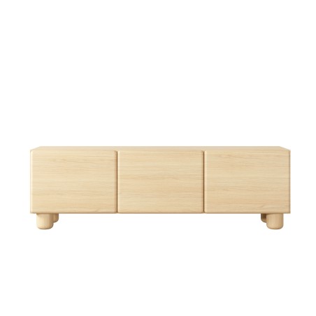 COMO stolik RTV 150 cm 3-drzwiowy jasne drewno – nowoczesna minimalistyczna szafka RTV MDF, push-to-open, drewniane nogi, zaokrą
