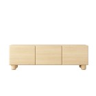 COMO stolik RTV 150 cm 3-drzwiowy jasne drewno – nowoczesna minimalistyczna szafka RTV MDF, push-to-open, drewniane nogi, zaokrą
