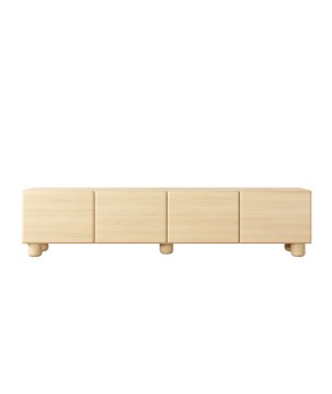 COMO stolik RTV 200 cm 4-drzwiowy jasne drewno – nowoczesna minimalistyczna szafka RTV MDF, push-to-open, drewniane nogi, zaokrą