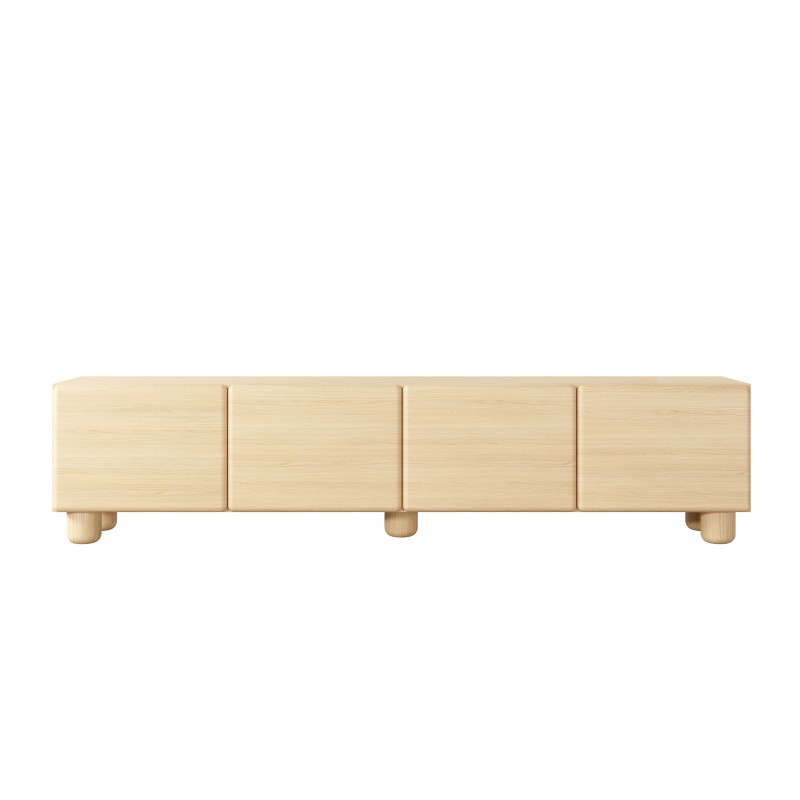 COMO stolik RTV 200 cm 4-drzwiowy jasne drewno – nowoczesna minimalistyczna szafka RTV MDF, push-to-open, drewniane nogi, zaokrą COMO stolik RTV 200 cm 4-drzwiowy jasne drewno – nowoczesna minimalistyczna szafka RTV MDF, push-to-open, drewniane nogi, zaokrą