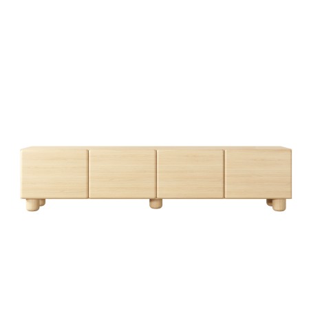COMO stolik RTV 200 cm 4-drzwiowy jasne drewno – nowoczesna minimalistyczna szafka RTV MDF, push-to-open, drewniane nogi, zaokrą