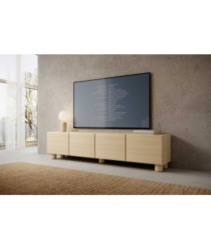COMO stolik RTV 200 cm 4-drzwiowy jasne drewno – nowoczesna minimalistyczna szafka RTV MDF, push-to-open, drewniane nogi, zaokrą