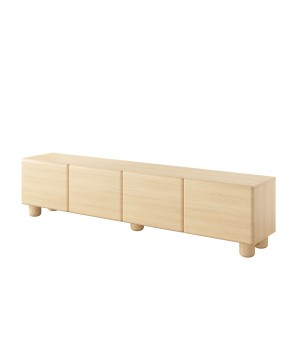 COMO stolik RTV 200 cm 4-drzwiowy jasne drewno – nowoczesna minimalistyczna szafka RTV MDF, push-to-open, drewniane nogi, zaokrą