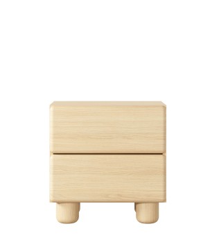 COMO stolik nocny 2 szuflady jasne drewno – nowoczesna minimalistyczna szafka nocna MDF, push-to-open, drewniane nogi, pełen wys