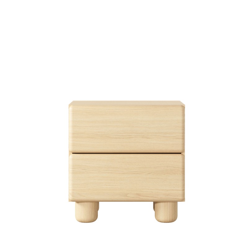 COMO stolik nocny 2 szuflady jasne drewno – nowoczesna minimalistyczna szafka nocna MDF, push-to-open, drewniane nogi, pełen wys COMO stolik nocny 2 szuflady jasne drewno – nowoczesna minimalistyczna szafka nocna MDF, push-to-open, drewniane nogi, pełen wys
