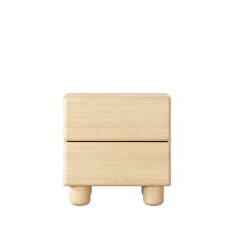 COMO stolik nocny 2 szuflady jasne drewno – nowoczesna minimalistyczna szafka nocna MDF, push-to-open, drewniane nogi, pełen wys